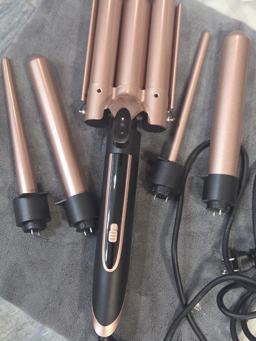 Universal 5-in-1 Multi Barrel Hair Waver Curler - Rose Gold/Black